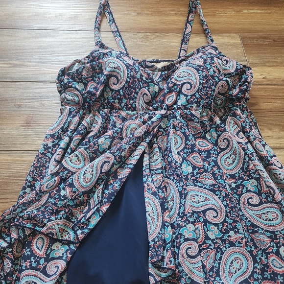 Catherines Tankini Top Womens 20W Blue Paisley - Picture 2 of 4